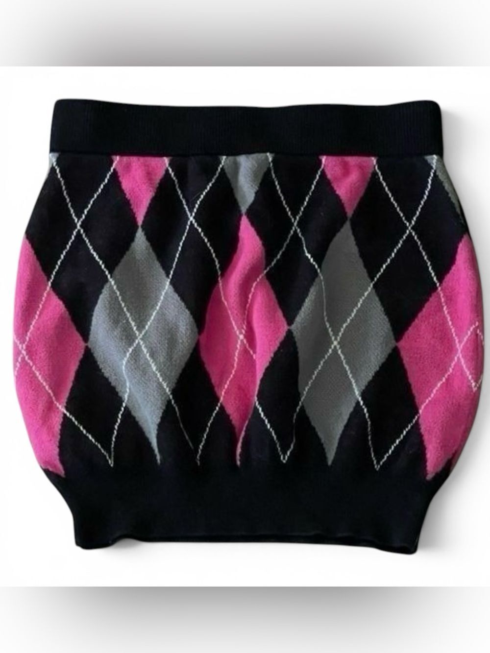 Current Mood by Dollskill Backyard Betty Argyle Mini Skirt Pink Black White S